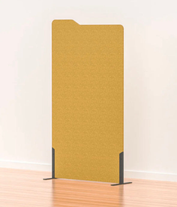 Boyd acoustic freestanding partion - milford on feet in a mustard colour