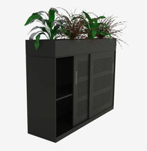 Load image into Gallery viewer, Mannex Black slider storage locker with planter box attached on top

