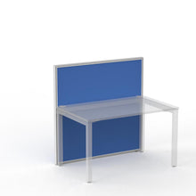 Load image into Gallery viewer, Blue Studio 50 acoustic screen mounted to the back of a desk sitting above the desk and down to the floor
