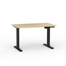 Load image into Gallery viewer, Electric sit stand desk with oak look top and black legs