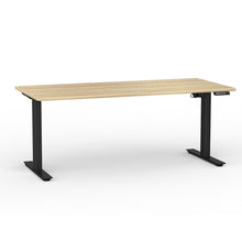 Load image into Gallery viewer, Electric sit stand desk with oak loElectric sit stand desk with woodblock top and black powder coated legsok top and black legs Edit alt text