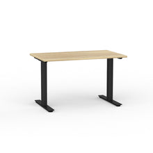 Load image into Gallery viewer, Fixed height Agile desk with black powder coat  legs and wood look top
