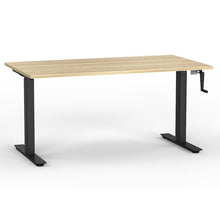 Load image into Gallery viewer, Oak look desk with manual winder for user adjusted Sit Stand Desk
