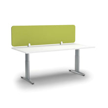 Load image into Gallery viewer, Apple green acoustic desk screen mounted and sitting on top of desk
