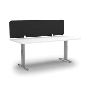 Black acoustic desk screen sitting on top of desk