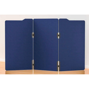 Boyd acoustic 3 panel freestanding partition joined together with hinges in Navy Peony colour