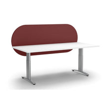 Load image into Gallery viewer, Wine acoustic modesty desk screen with semi circle rounded edges, mounted to the back of a desk with 400mm above the desk and 200mm below the desk for extra privacy
