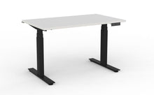 Load image into Gallery viewer, Electric sit stand desk with white top and black legs
