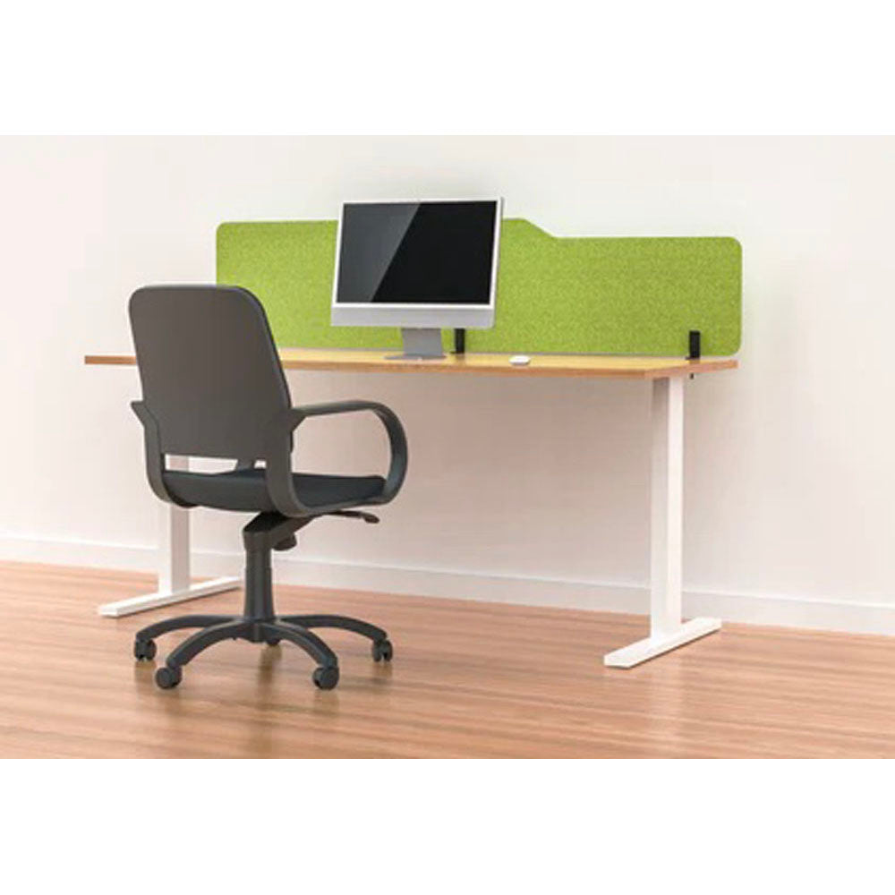 Apple green acoustic desk screen in milford style mounted to desktop