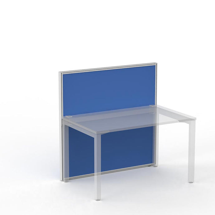 Blue Studio 50 acoustic screen mounted to the back of a desk sitting above the desk and down to the floor