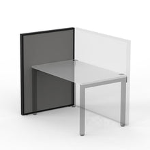 Load image into Gallery viewer, Desk with a studio 50 acoustic screen fixed to the side, sitting above the desk and down to the floor
