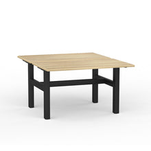 Load image into Gallery viewer, Agile double sided desk with wood look top and black powder coated legs
