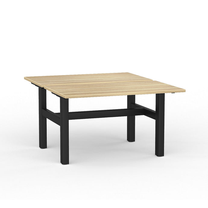Agile double sided desk with wood look top and black powder coated legs