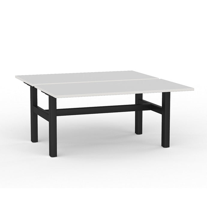 Agile double sided desk with white top and black powder coated legs