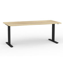 Load image into Gallery viewer, Agile fixed height desk with black powder coated legs and wood look top
