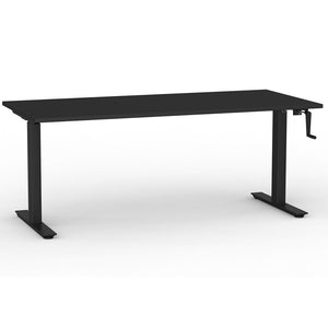 Black desk with manual winder for user adjusted Sit Stand Desk