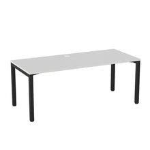 Load image into Gallery viewer, Cubit Desk with black powder coated legs and a white top
