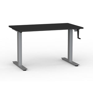 Black desk with manual winder for user adjusted Sit Stand Desk